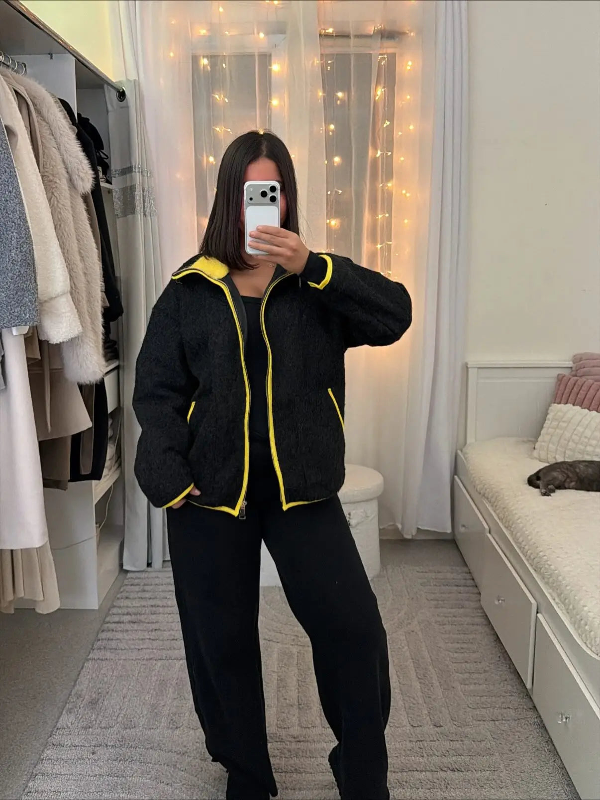 Women Casual Contrast Paneled Knitted Cardigan New Zipper Full Sleeve Pocket Bomber Short Coats Lady Autumn Winter Street Jacket