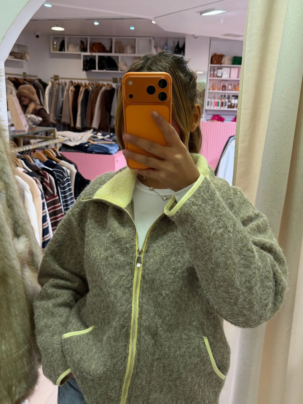 Women Casual Contrast Paneled Knitted Cardigan New Zipper Full Sleeve Pocket Bomber Short Coats Lady Autumn Winter Street Jacket