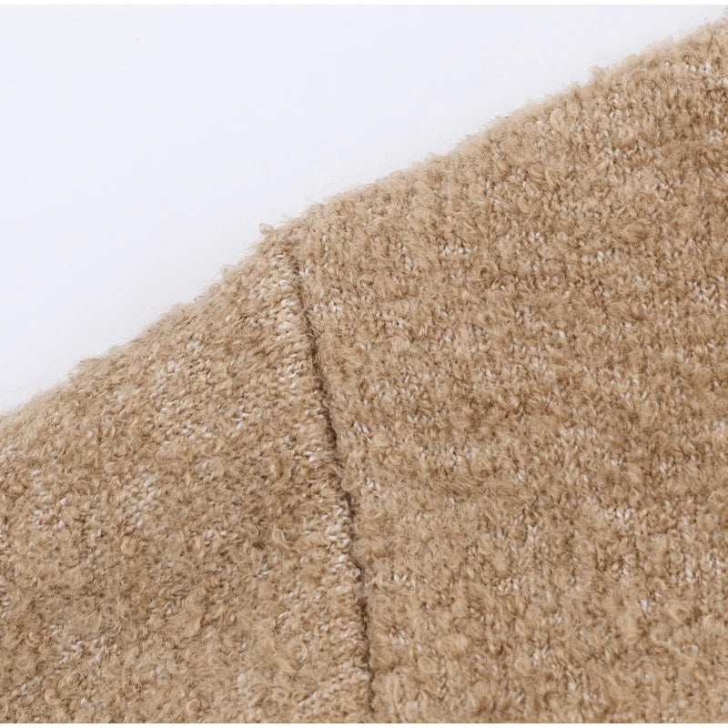 Women Casual Contrast Paneled Knitted Cardigan New Zipper Full Sleeve Pocket Bomber Short Coats Lady Autumn Winter Street Jacket
