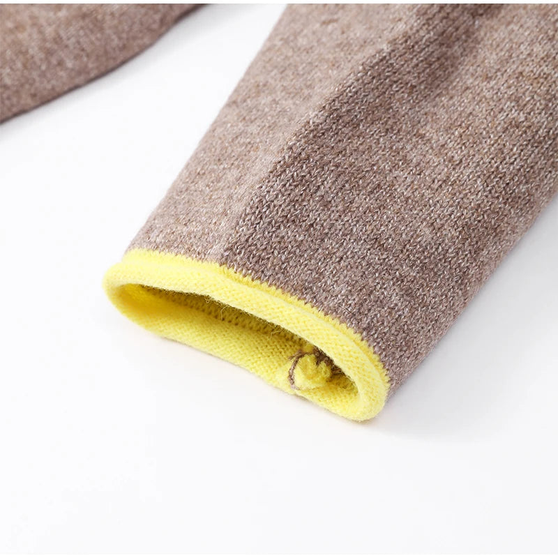 Women Casual Contrast Paneled Knitted Cardigan New Zipper Full Sleeve Pocket Bomber Short Coats Lady Autumn Winter Street Jacket