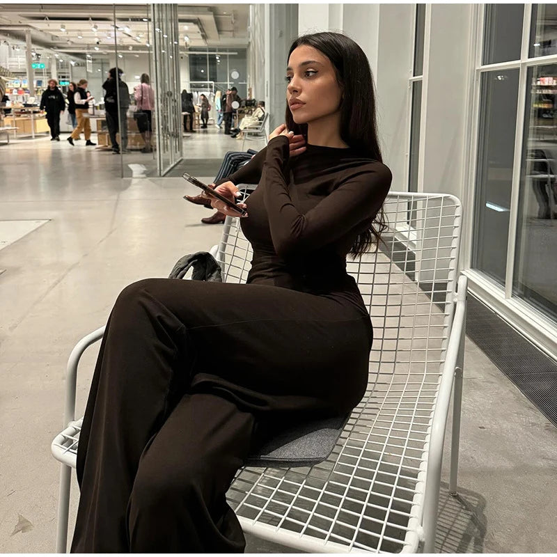 Women Top Pants Suit 2 Piece Sets Solid O-neck Long Sleeve Shirts Elastic Waist Trousers Female Outfits 2025 New Lady Tracksuit