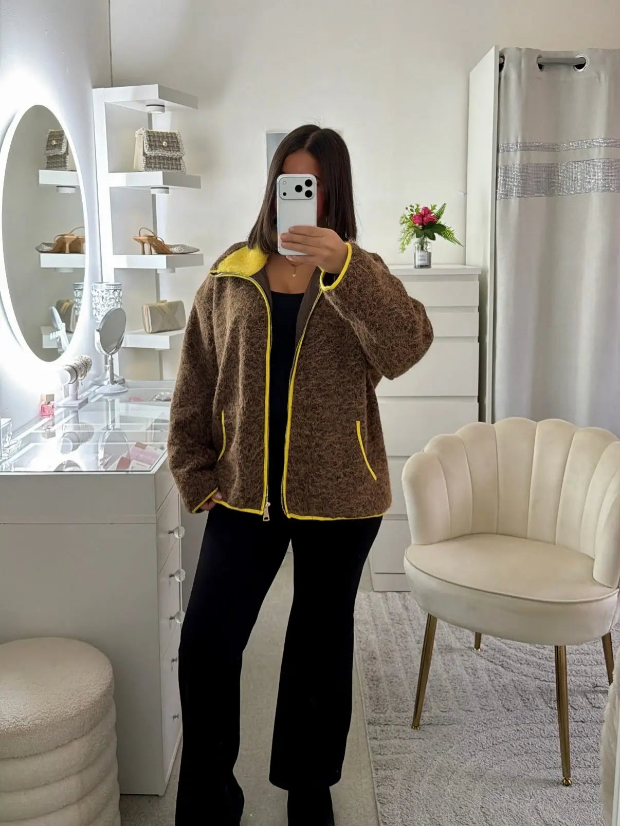 Women Casual Contrast Paneled Knitted Cardigan New Zipper Full Sleeve Pocket Bomber Short Coats Lady Autumn Winter Street Jacket