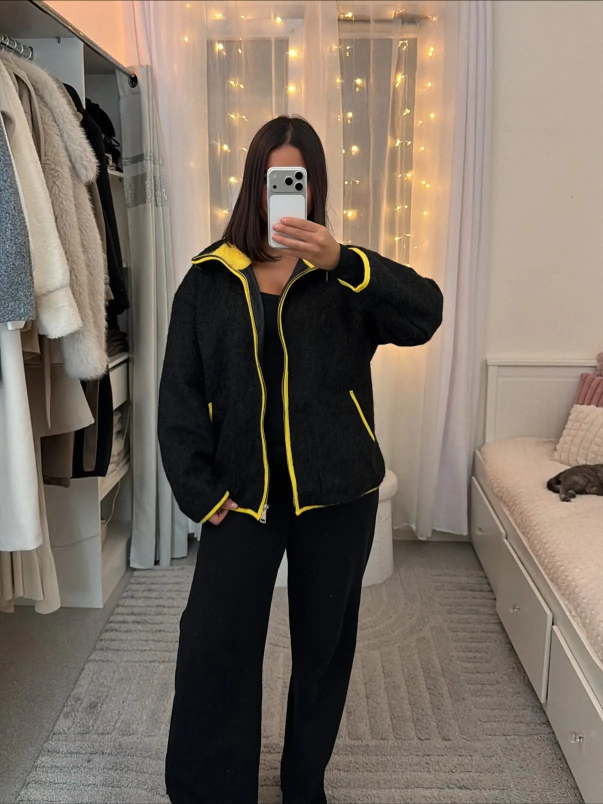 Women Casual Contrast Paneled Knitted Cardigan New Zipper Full Sleeve Pocket Bomber Short Coats Lady Autumn Winter Street Jacket