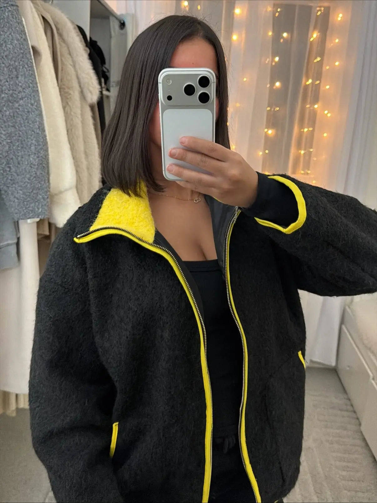 Women Casual Contrast Paneled Knitted Cardigan New Zipper Full Sleeve Pocket Bomber Short Coats Lady Autumn Winter Street Jacket