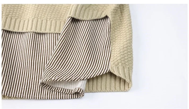 Fake Two Piece Top Knit Sweater Women's Splice Shirt Collar 2026 Spring Autumn New Korean Loose Long Sleeve Sweater Brown Shirt