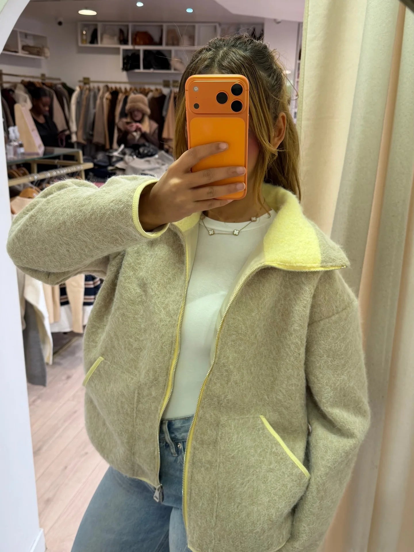 Women Casual Contrast Paneled Knitted Cardigan New Zipper Full Sleeve Pocket Bomber Short Coats Lady Autumn Winter Street Jacket