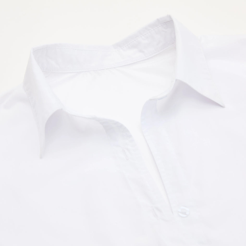 New Women's Fashion Casual Polo Neck Bow Tie up Short Edition Double Breasted Poplin Shirt