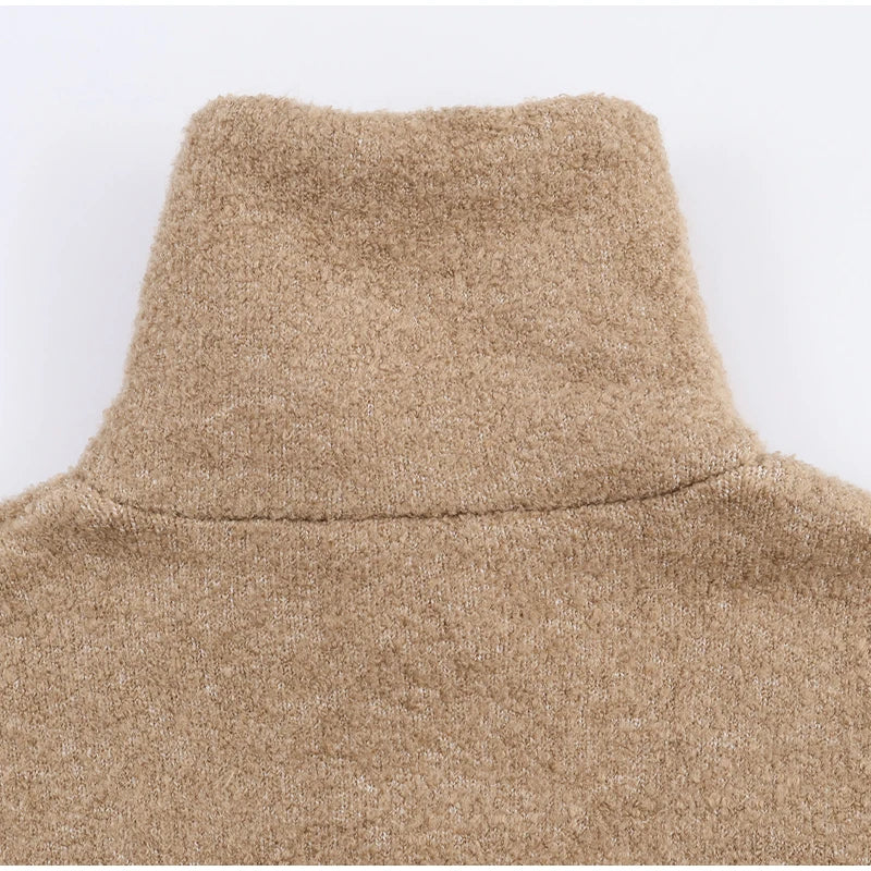 Women Casual Contrast Paneled Knitted Cardigan New Zipper Full Sleeve Pocket Bomber Short Coats Lady Autumn Winter Street Jacket