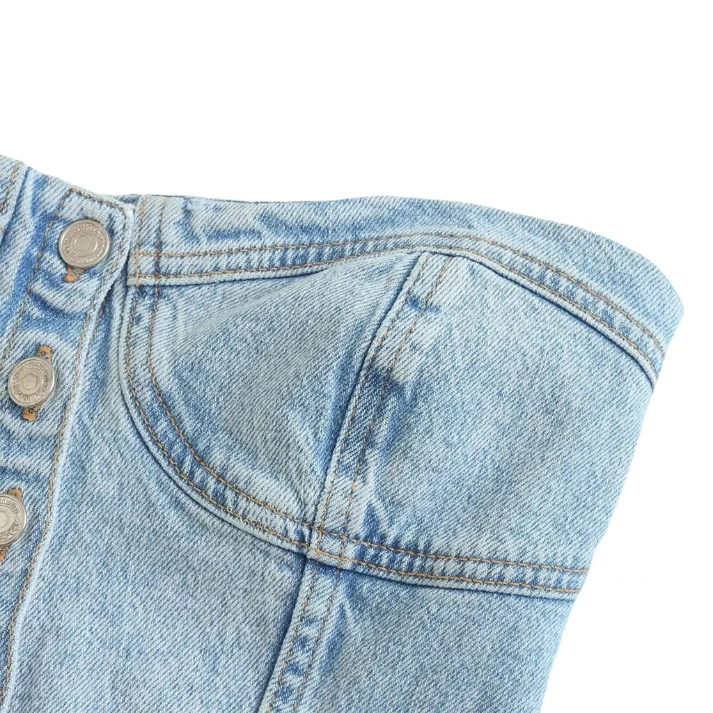 New Womens Fashion Short Tube Tops Strapless Denim Bandeau Sleeveless Crop Vest Club Party Costume Strapless Vest Hot Sale